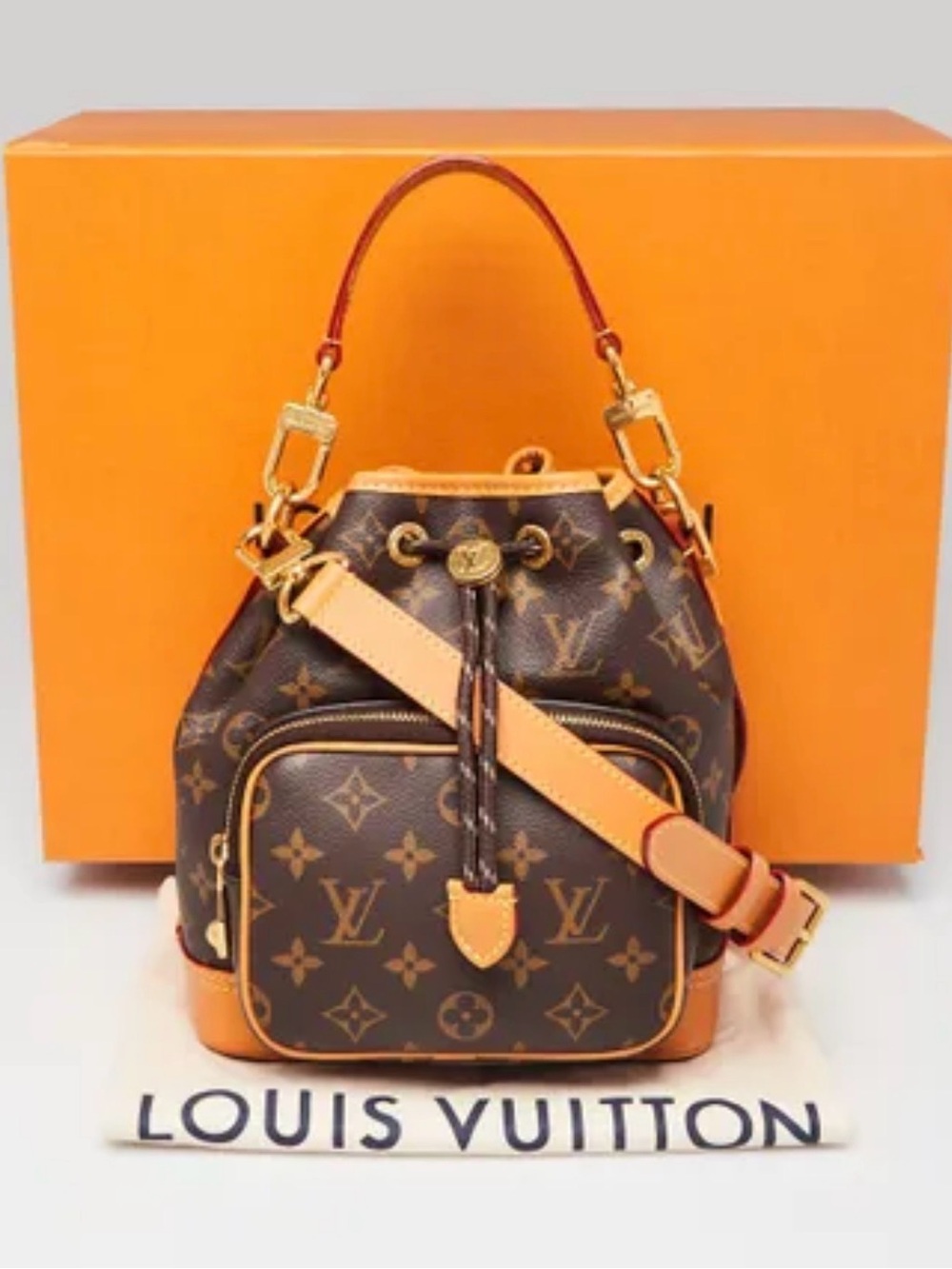 Louis Vuitton Noé Cargo Monogram Drawstring Bucket Bag with Tan Trim